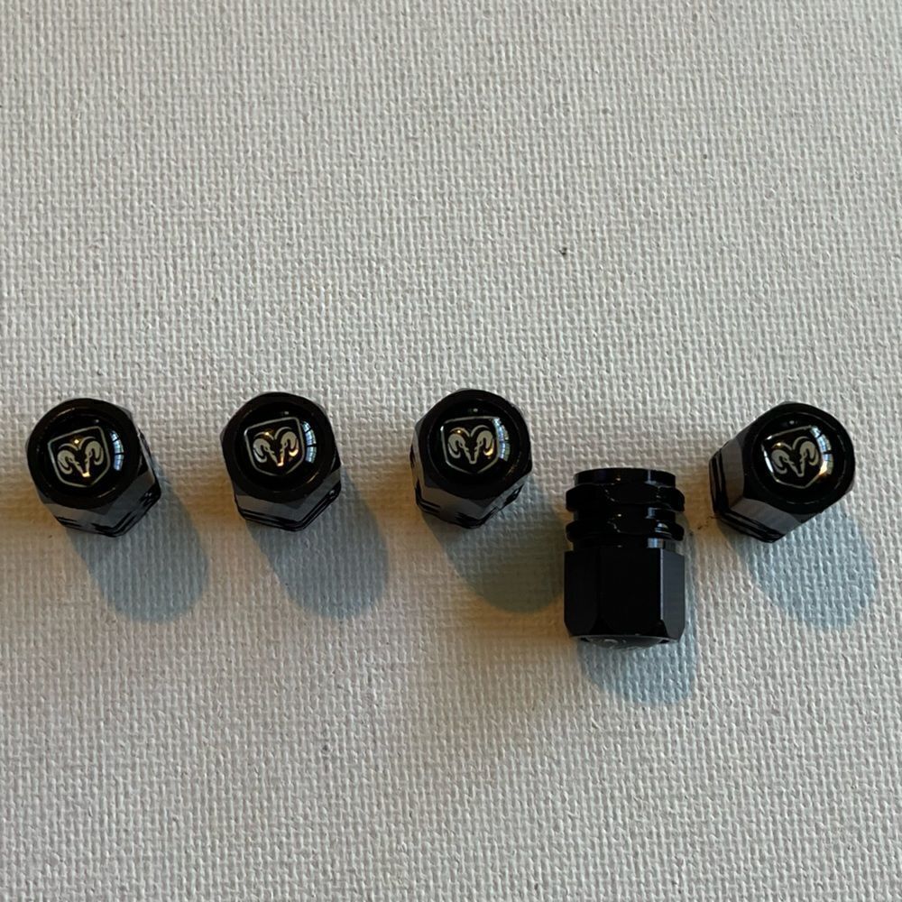 Dodge Logo Valve Stem Caps in Black set of 5 NWT